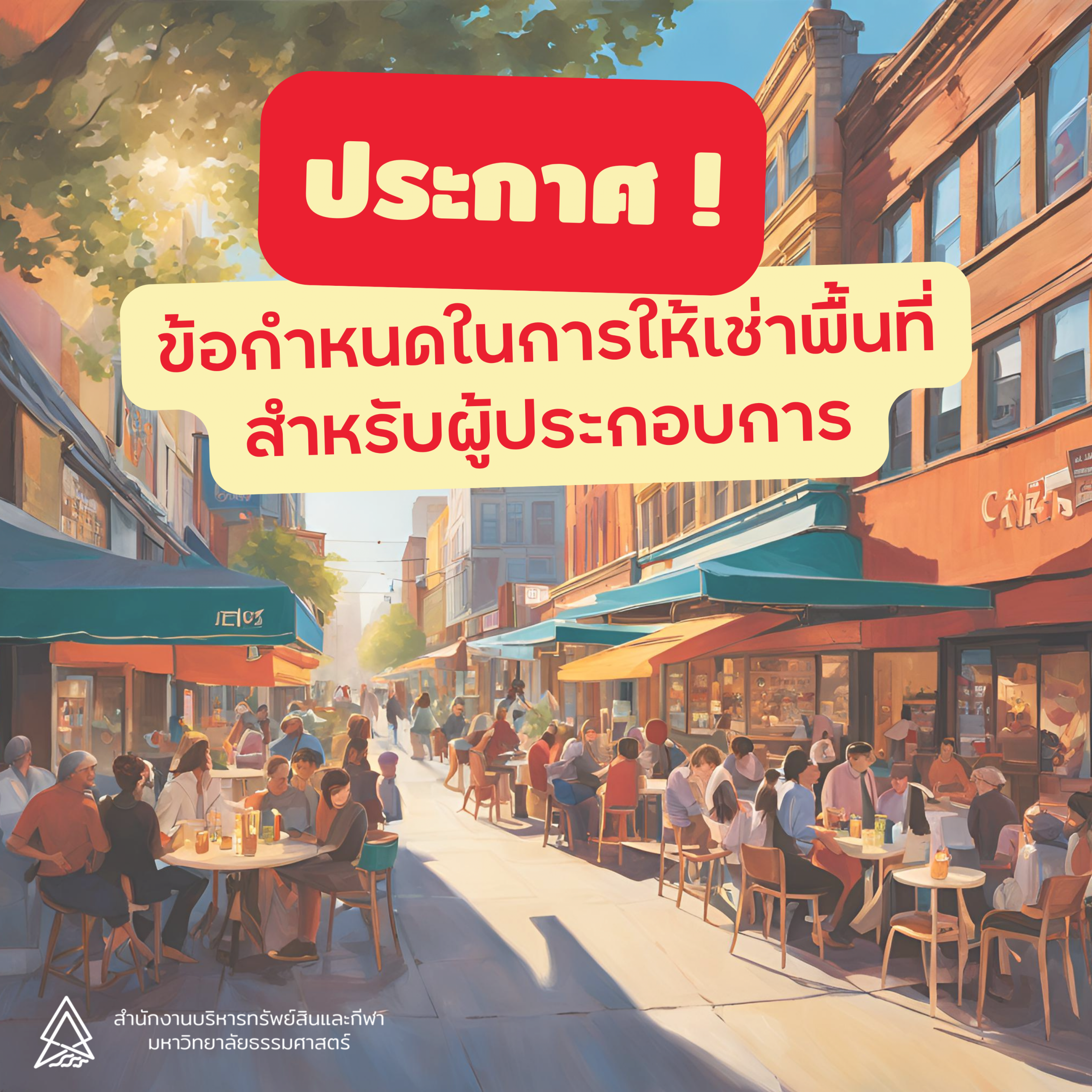 Featured image for “ประกาศข้อกำหนดในการให้เช่าพื้นที่สำหรับผู้ประกอบการ”